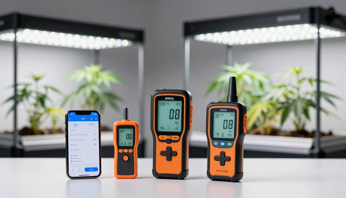 Verschiedene PPFD Messgeräte im Vergleich mit einer Indoor-Grow-Anlage