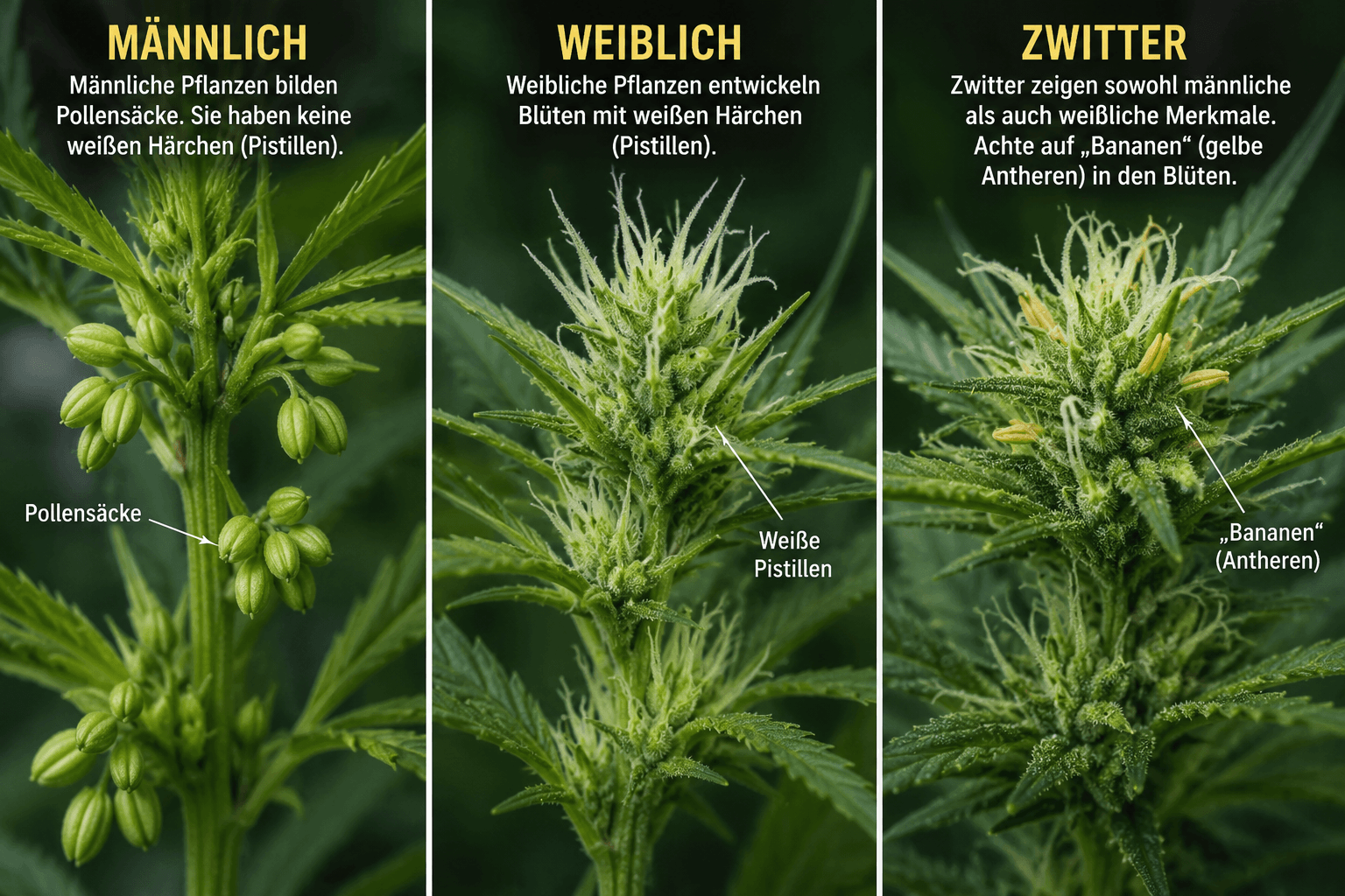 Männliche Cannabispflanze erkennen: männlich, weiblich oder Zwitter?