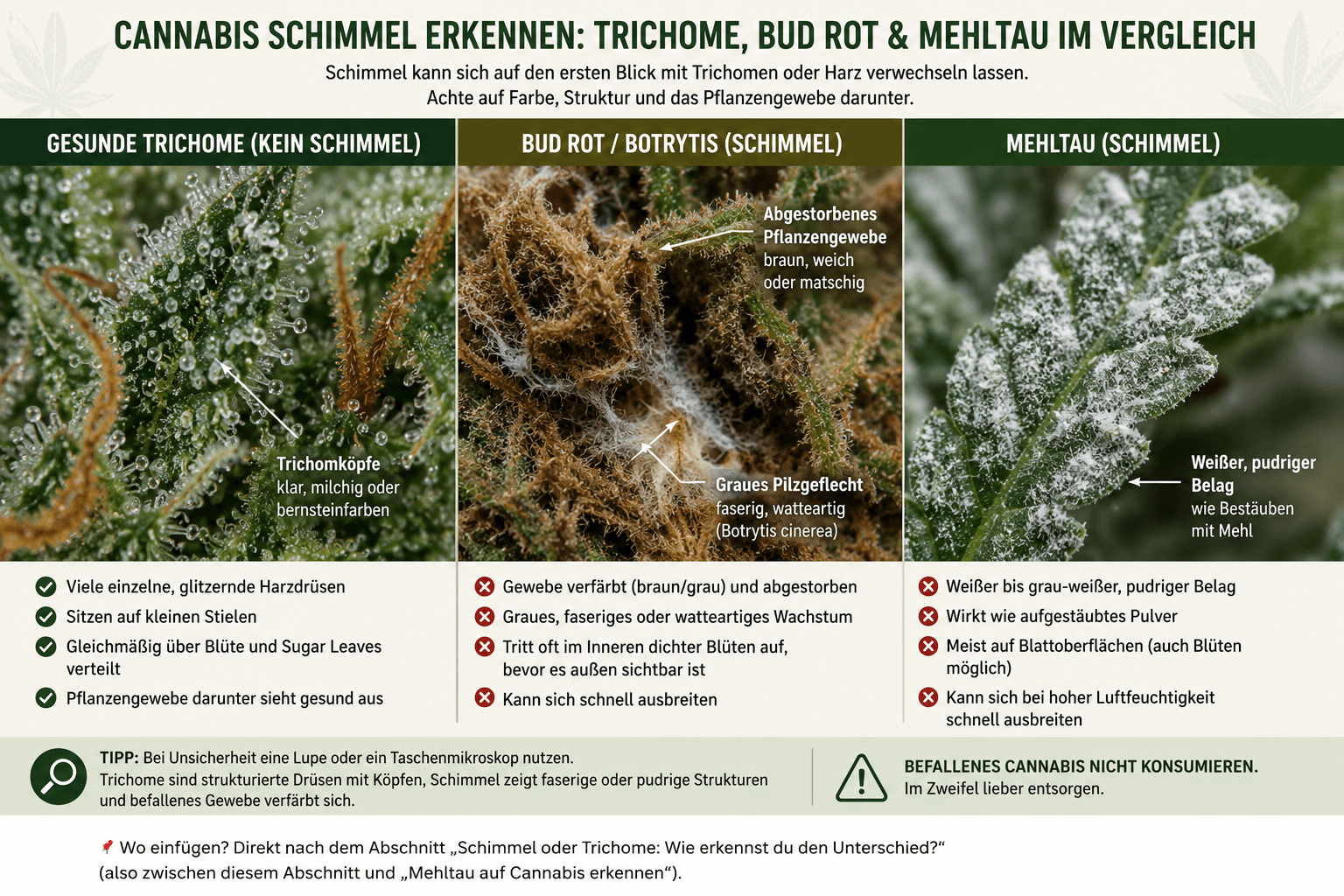 Cannabis Schimmel erkennen: Bud Rot, Mehltau oder normale Trichome?