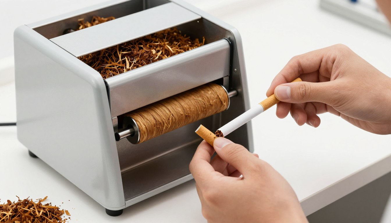 Person beim Stopfen einer Zigarette mit leichtem Volumentabak