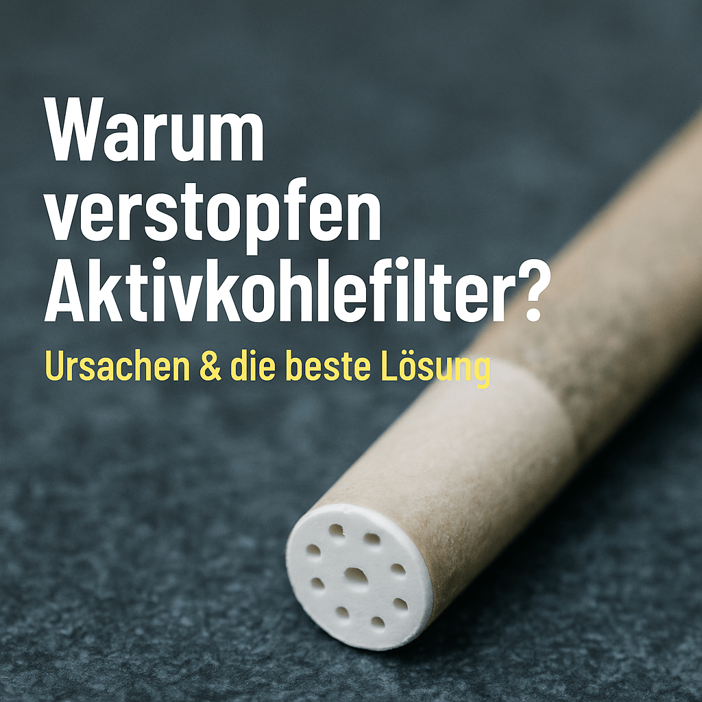 Nahaufnahme eines Joints mit Hybrid Aktivkohlefilter von Grannysweed – erklärt, warum Aktivkohlefilter verstopfen und wie Hybridfilter das Problem lösen
