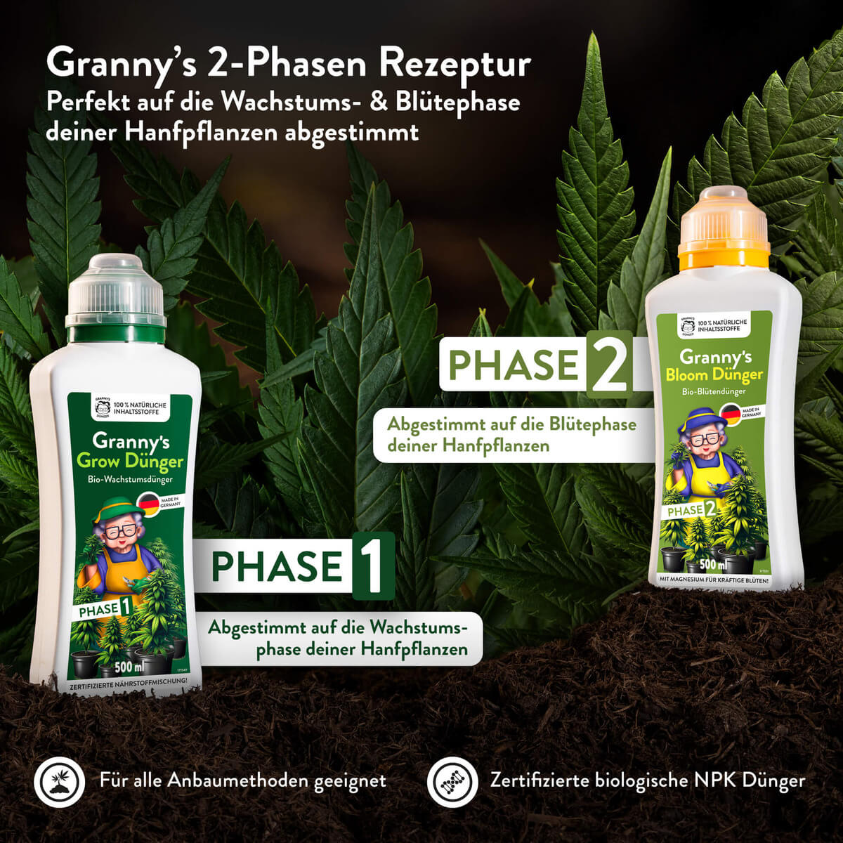 Bio-Düngerset für Wachstum und Blüte – Granny’s Grow & Bloom Phase 1 & 2