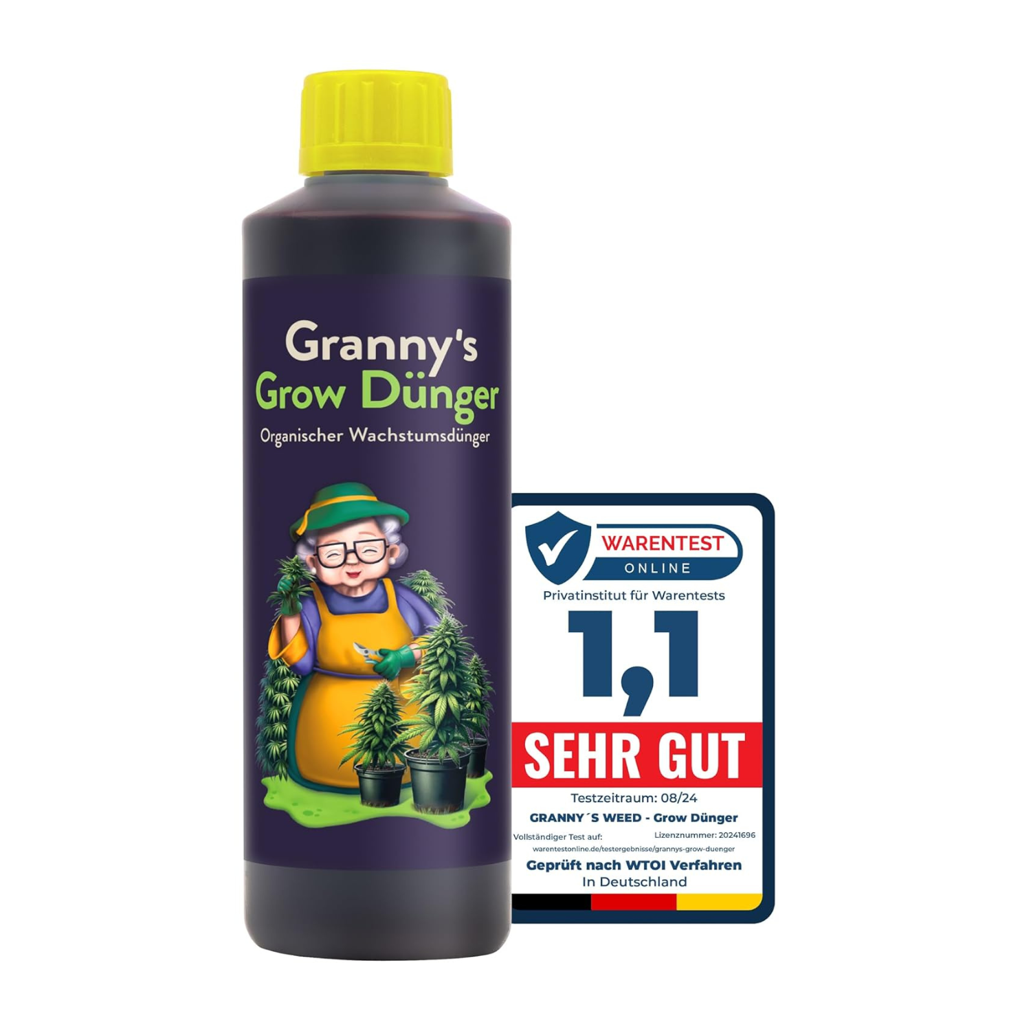 GRANNY’S Organischer-Grow-Dünger I Flüssigdünger für alle Wachstumsphasen der Hanfpflanze I Omas Bio-Dünger I Einfach und effektiv Düngen I Für Indoor & Outdooranbau I 500ml