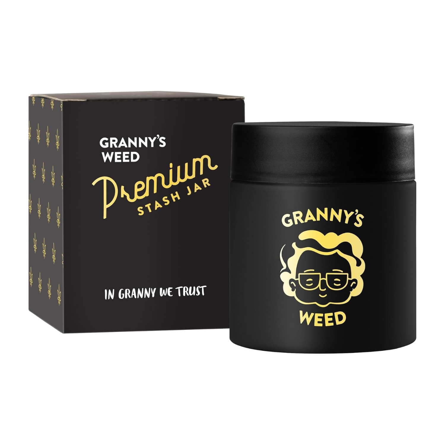 Granny's® Premium Stash Jar | Omas Kräuterglas | Bis zu 8 Gramm Fassungsvermögen | Schwarz|100% Geruchsdicht | UV-Schutz Garantie | Geschenke Set | Mit Kindersicherung im Deckel | 120 ml