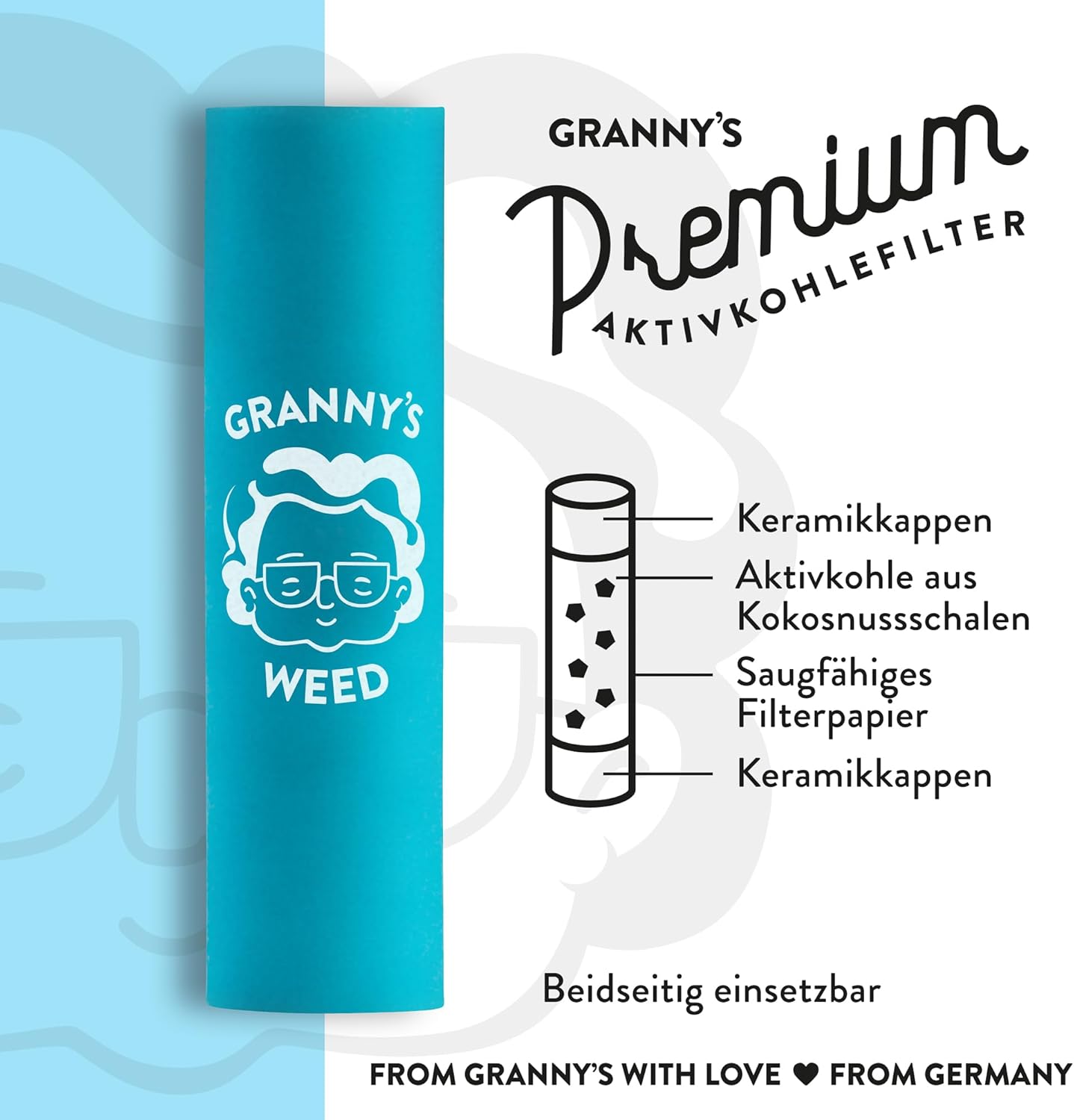 Granny's® Exclusive Aktivkohlefilter | 50x Ø 6.9 mm Filtertips | Aus veganer Kokosaktivkohle | 50 Stück in Blau | Kohlefilter für Selbstdreher