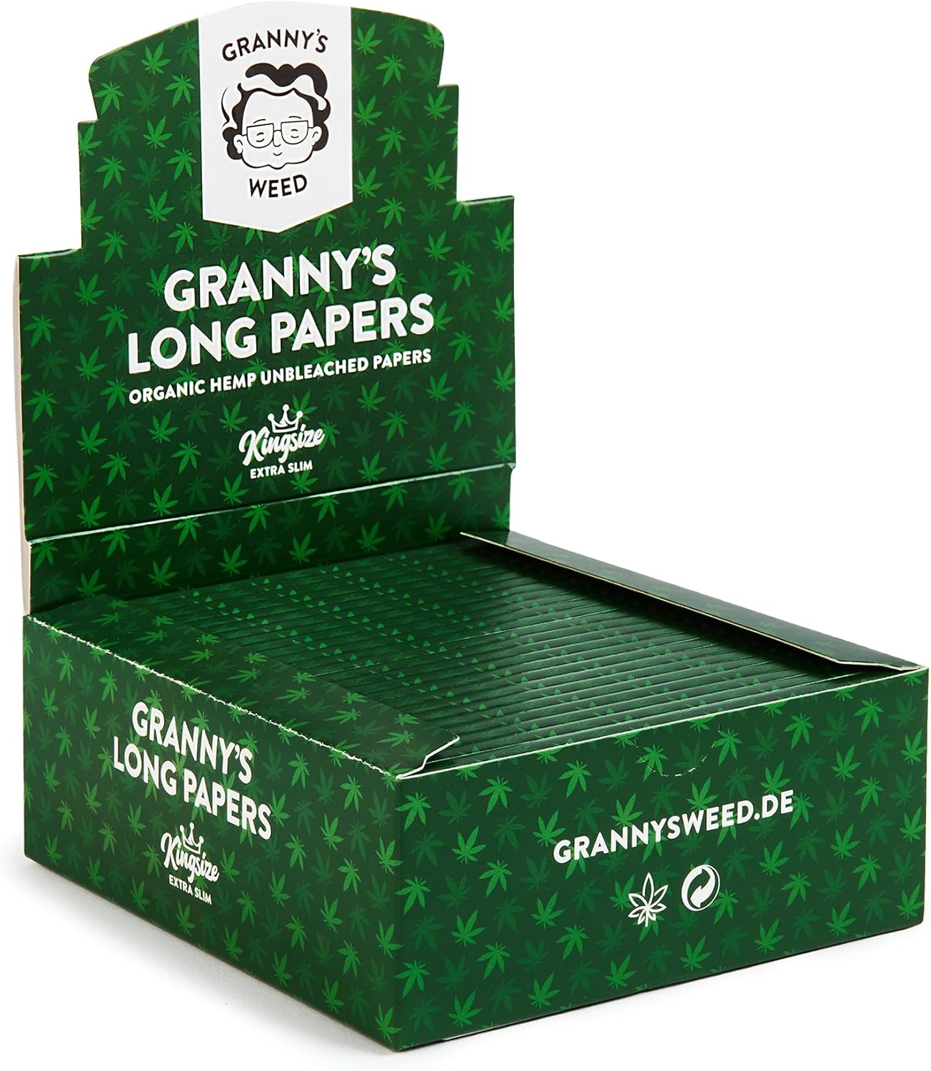 6x Granny's® Organic Long Papers extra Slim aus Hanf | King Size | 36 Blatt ungebleicht | Organic Hemp | 108 x 36 mm Neuauflage ! Queen size ! - Grannys Weed