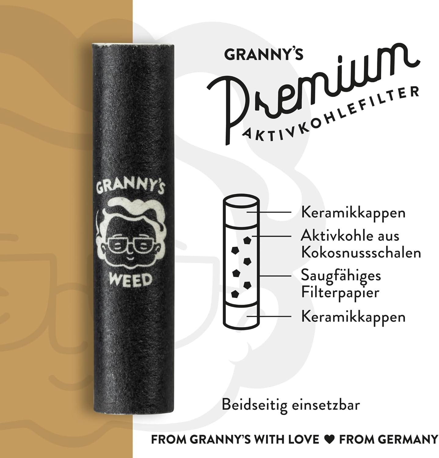 Granny's Exclusive Aktivkohlefilter | Ø 9 mm Filtertips | 120 Stück in Schwarz | Pfeifenfilter für Selbstdreher | Aus veganer Kokosaktivkohle | Für alle handelsüblichen Pfeifen geeignet - Grannys Weed