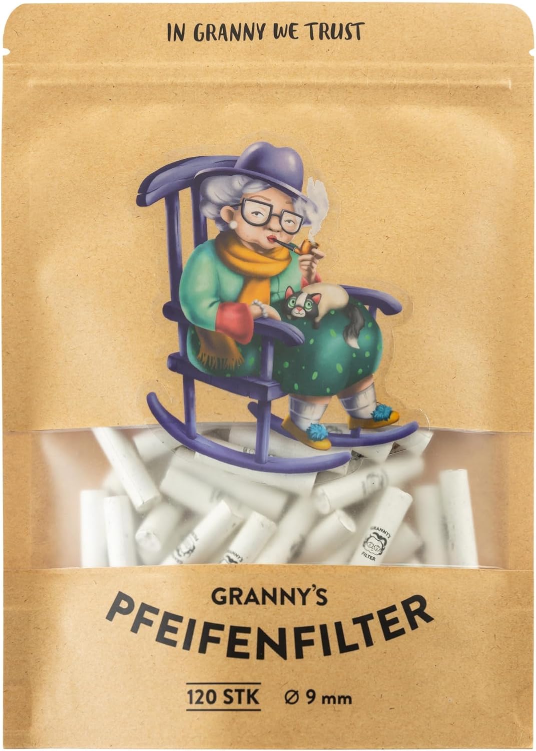 Granny's Exclusive Aktivkohlefilter | Ø 9 mm Filtertips | 120 Stück in Schwarz | Pfeifenfilter für Selbstdreher | Aus veganer Kokosaktivkohle | Für alle handelsüblichen Pfeifen geeignet - Grannys Weed