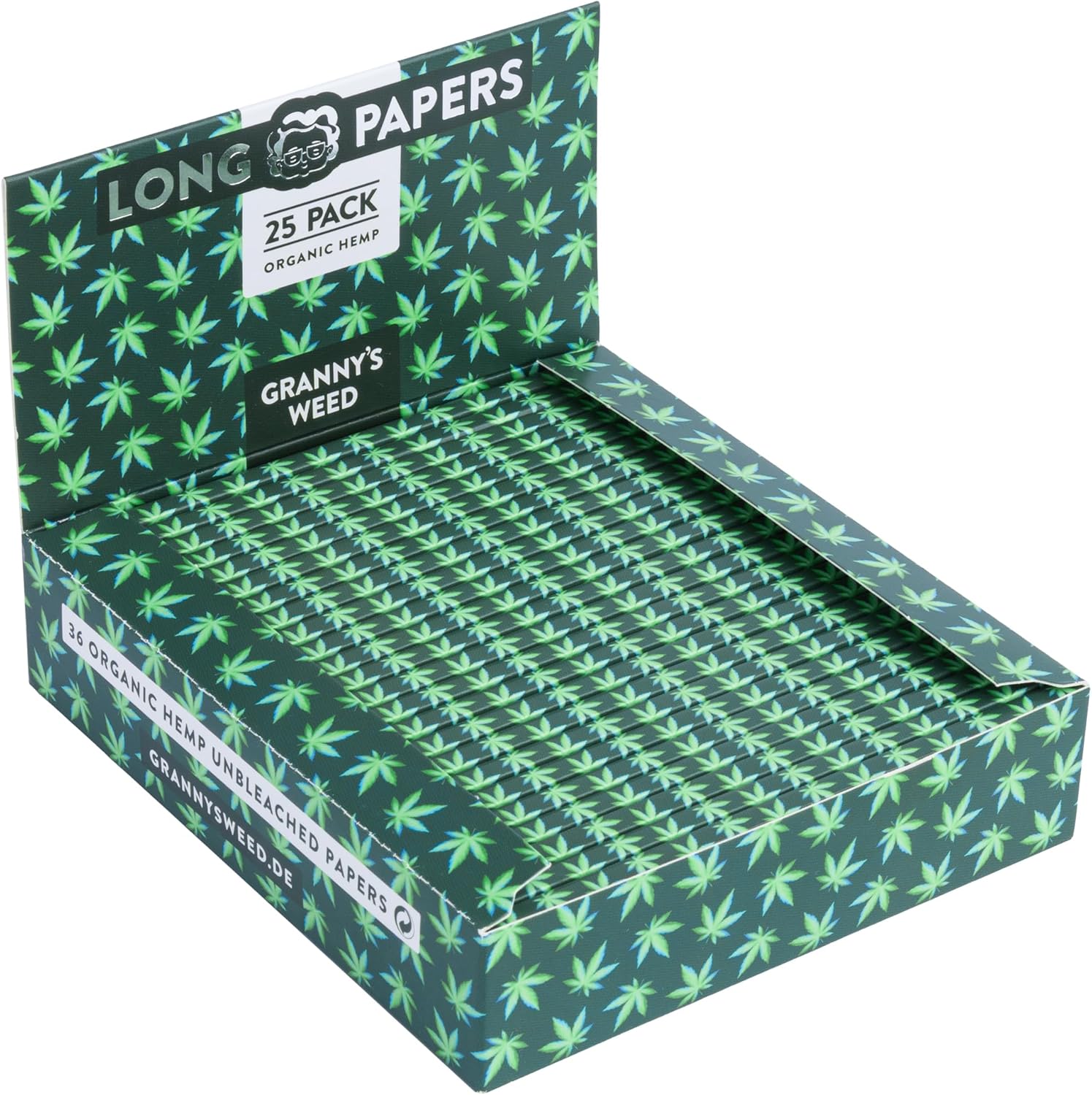 6x Granny's® new Organic Slim Long Papers aus Hanf | 108 x 45 mm | 36 Blatt ungebleicht | King Size | organic hemp