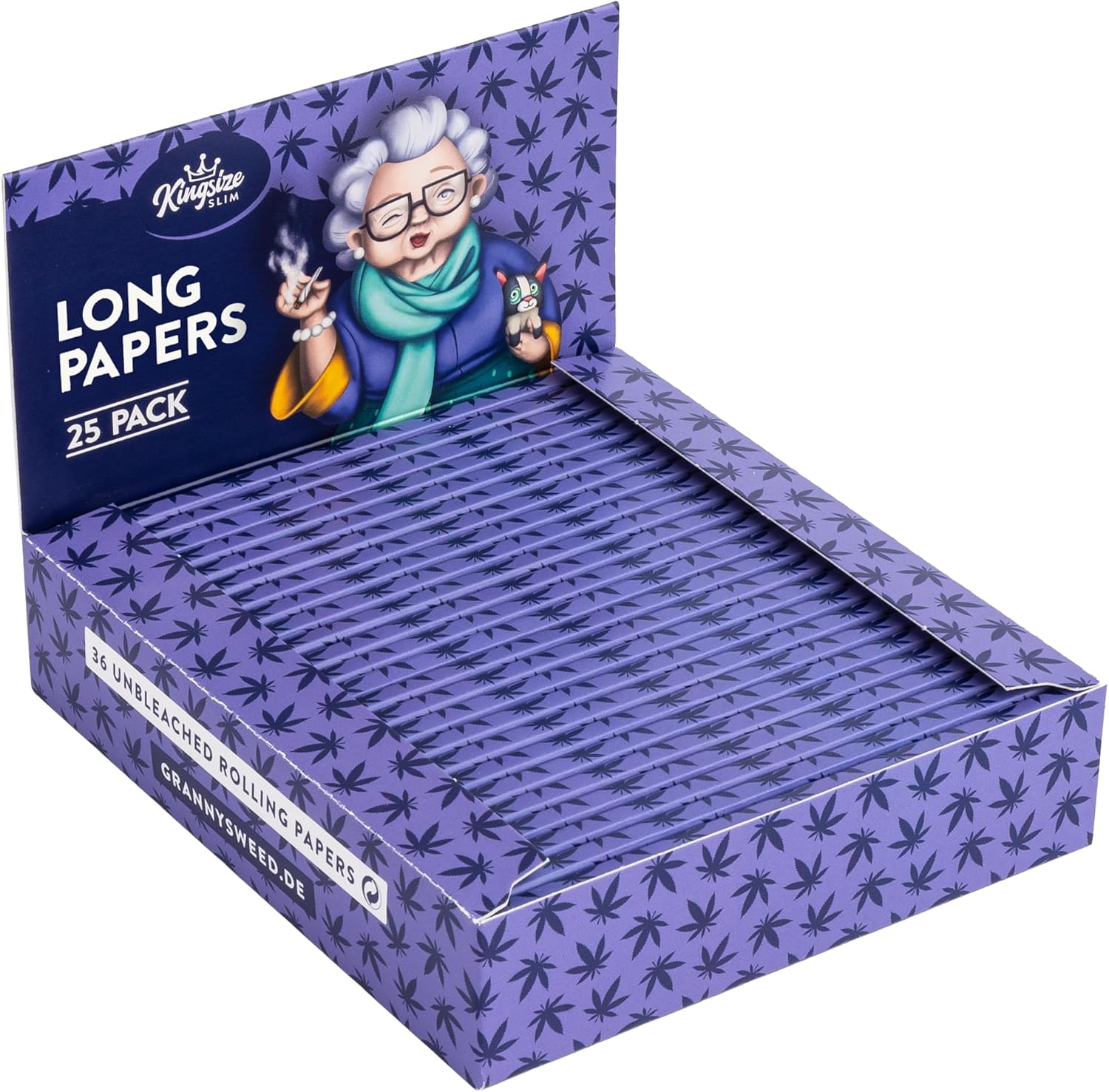 6x Granny's® new unbleached Slim Long Papers in Lila | 108 x 45 mm | 36 Blatt ungebleicht | King Size | OmasRawpapers | Zellstoff Long Papers - Grannys Weed