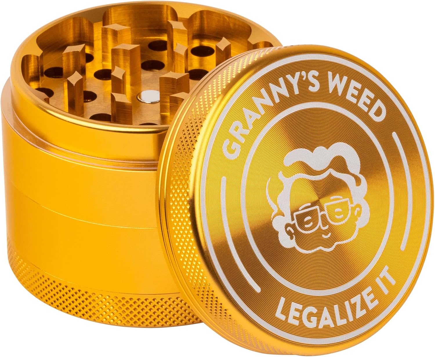 Granny‘s® Premium Aluminium Grinder | messerscharfes Mahlwerk | ∅ 5,5 cm | 4-teilig | inkl. Pollenschieber | Kräutermühle in Blau u. weiteren edlen Designs | Geschenkset Grinder