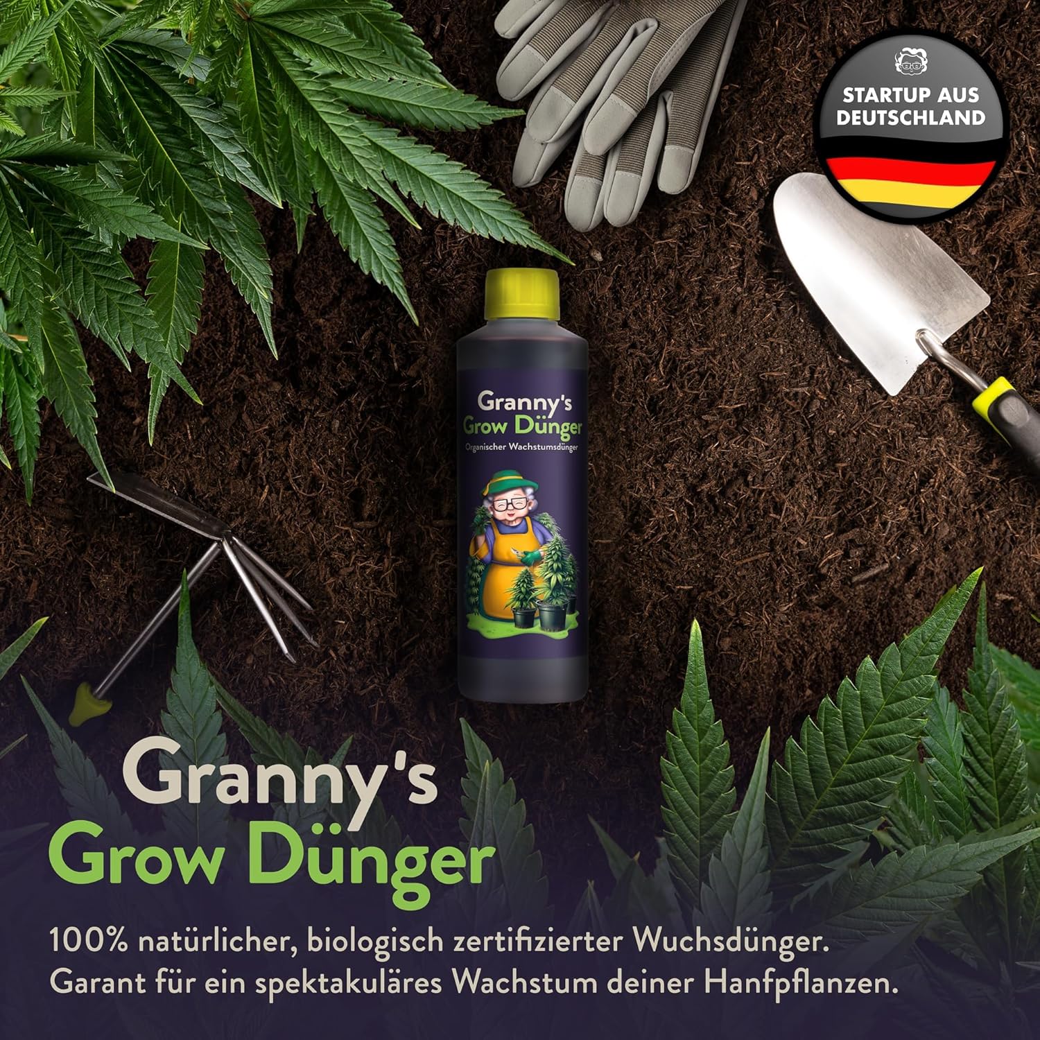 GRANNY’S Organischer-Grow-Dünger I Flüssigdünger für alle Wachstumsphasen der Hanfpflanze I Omas Bio-Dünger I Einfach und effektiv Düngen I Für Indoor & Outdooranbau I 500ml