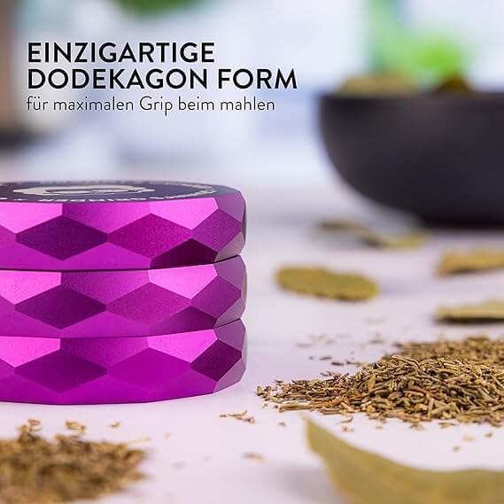Aluminium Grinder 63 mm – Lila, 4-teilig mit Pollensieb