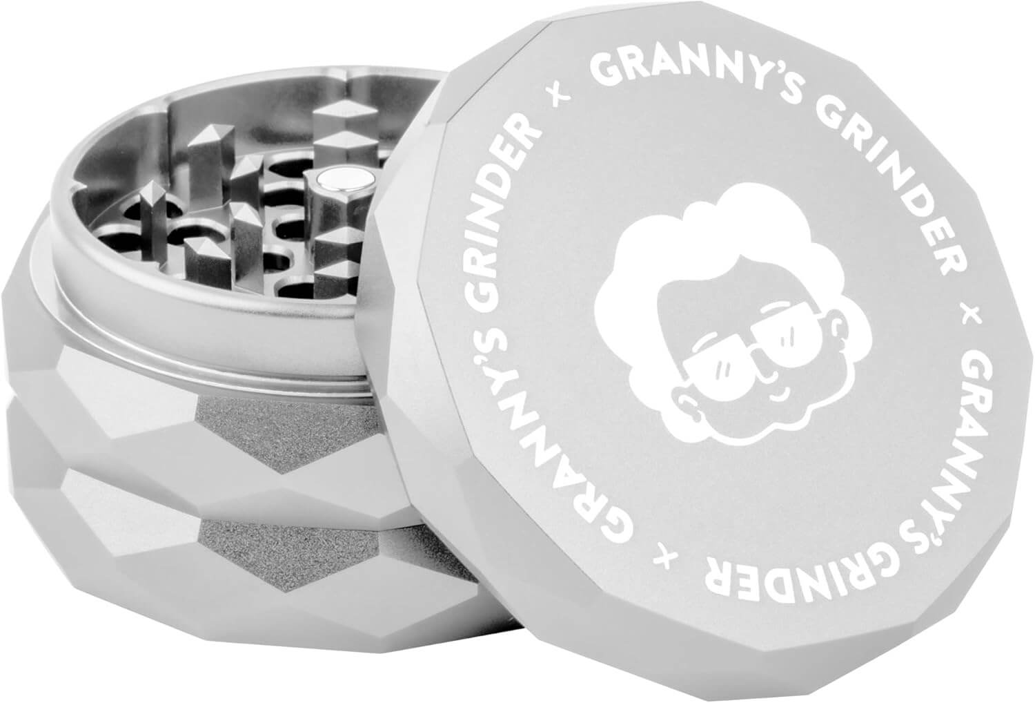 Aluminium Grinder 63 mm – Lila, 4-teilig mit Pollensieb - Grannys Weed