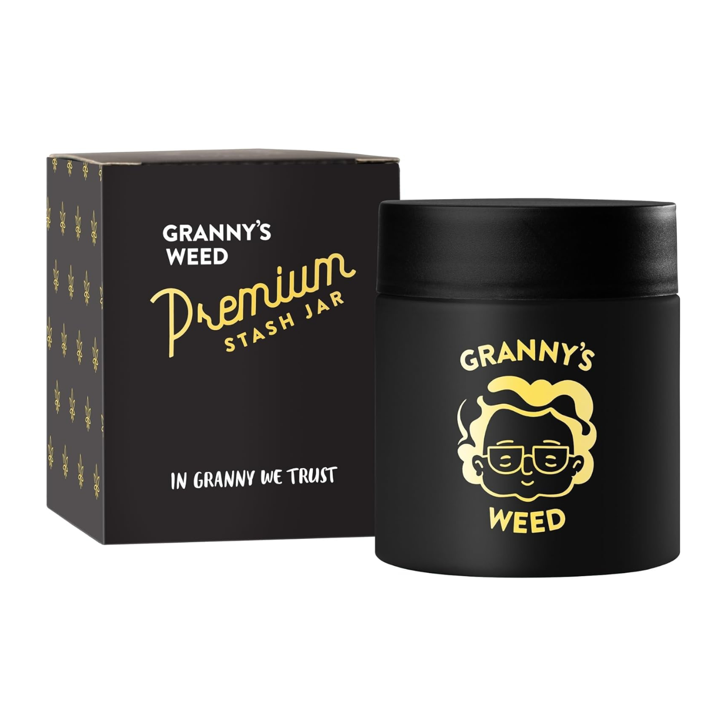 Granny's Premium Stash Jar in schwarz – 100% Geruchsdichtes Kräuterglas mit UV-Schutz (120 ml) mit Versandbox
