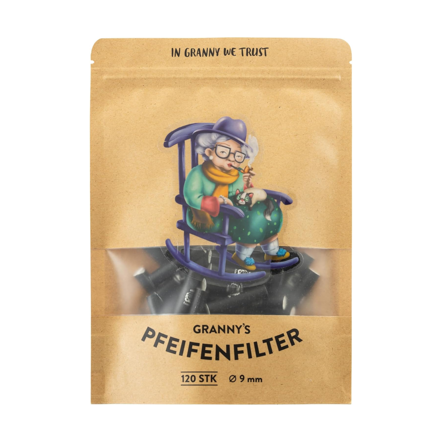 Granny's Exclusive Aktivkohlefilter | Ø 9 mm Filtertips | 120 Stück in Schwarz | Pfeifenfilter für Selbstdreher | Aus veganer Kokosaktivkohle | Für alle handelsüblichen Pfeifen geeignet - Grannys Weed