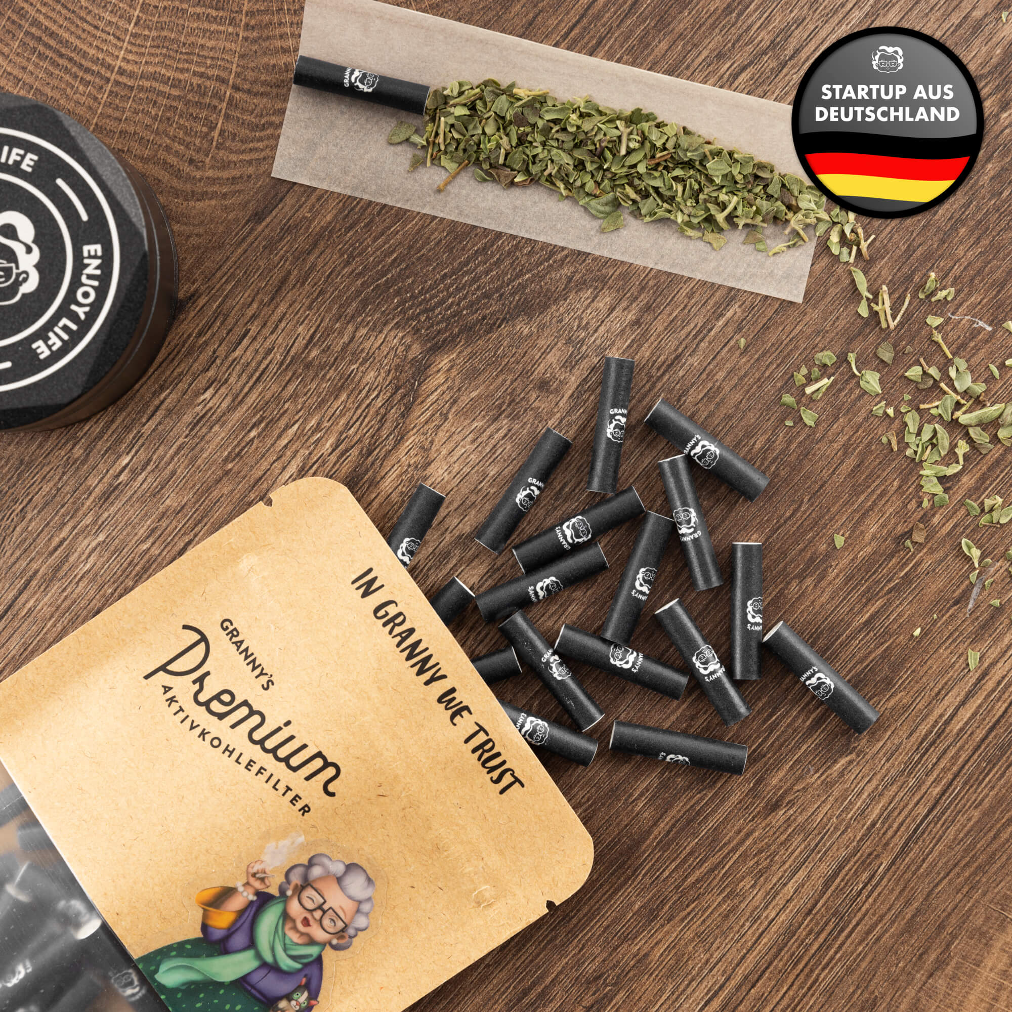 Slim Aktivkohlefilter 5,9 mm & 2 Hanf Long Papers – 50 Stück Set - Grannys Weed