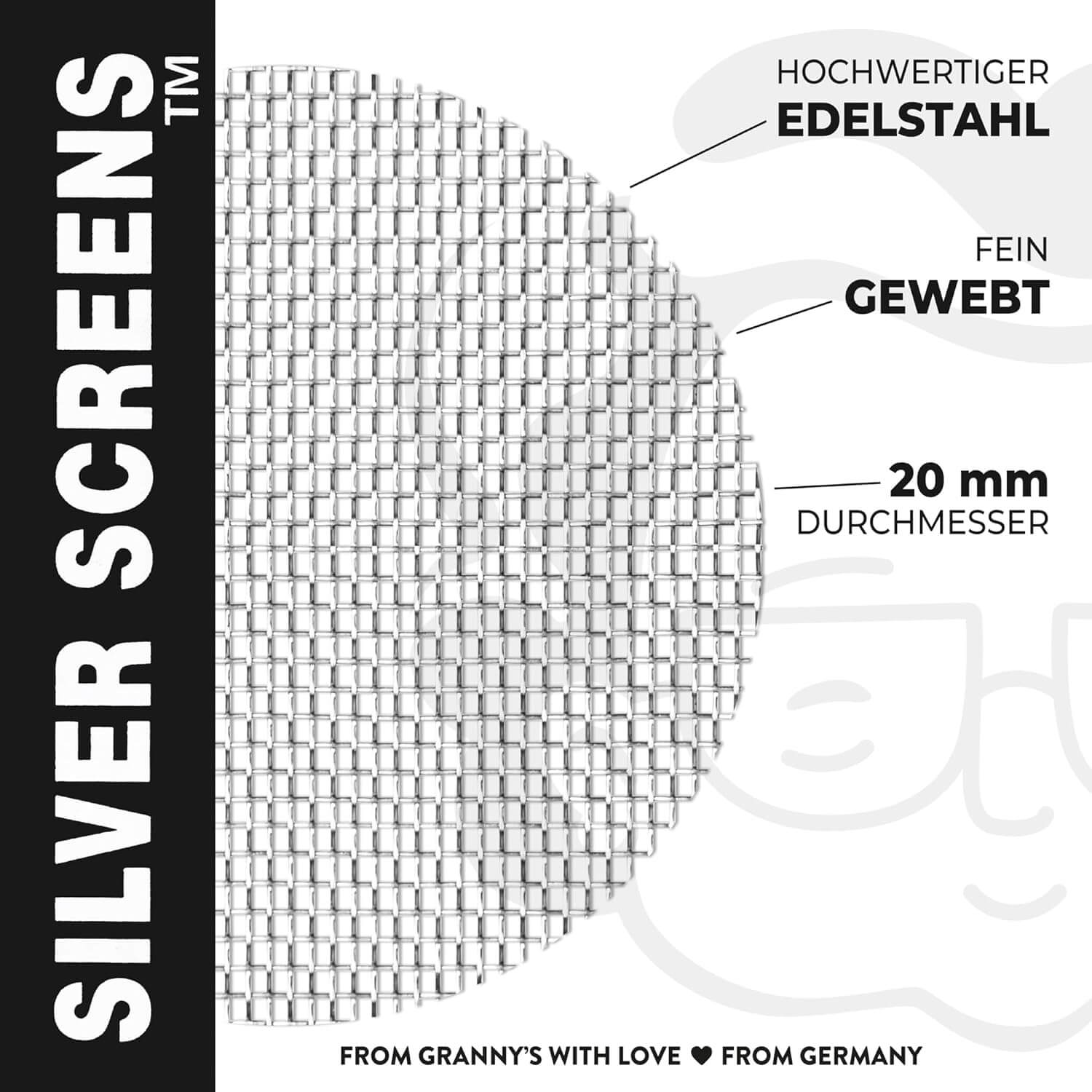 Grannys Ersatzsiebe Silver Screens fuer Holzpfeife mit Aktivkohlefilter