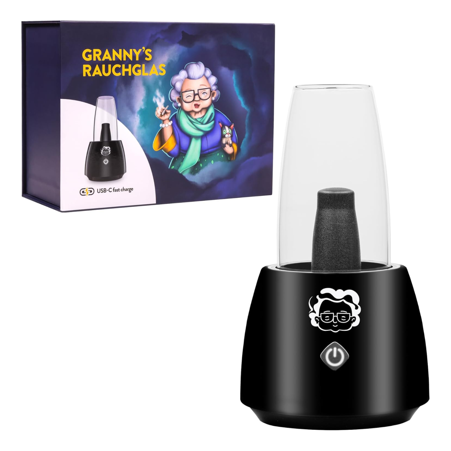 Grannys® Kräuter-Rauchglas | Edles Glas mit LED-Beleuchtung | Für Blüten, Wax, Carts | Ultimatives Erlebnis | Verdampfer für Wax | Elektrobong für Kräuter | Kein Nikotin | Vapo-Bong