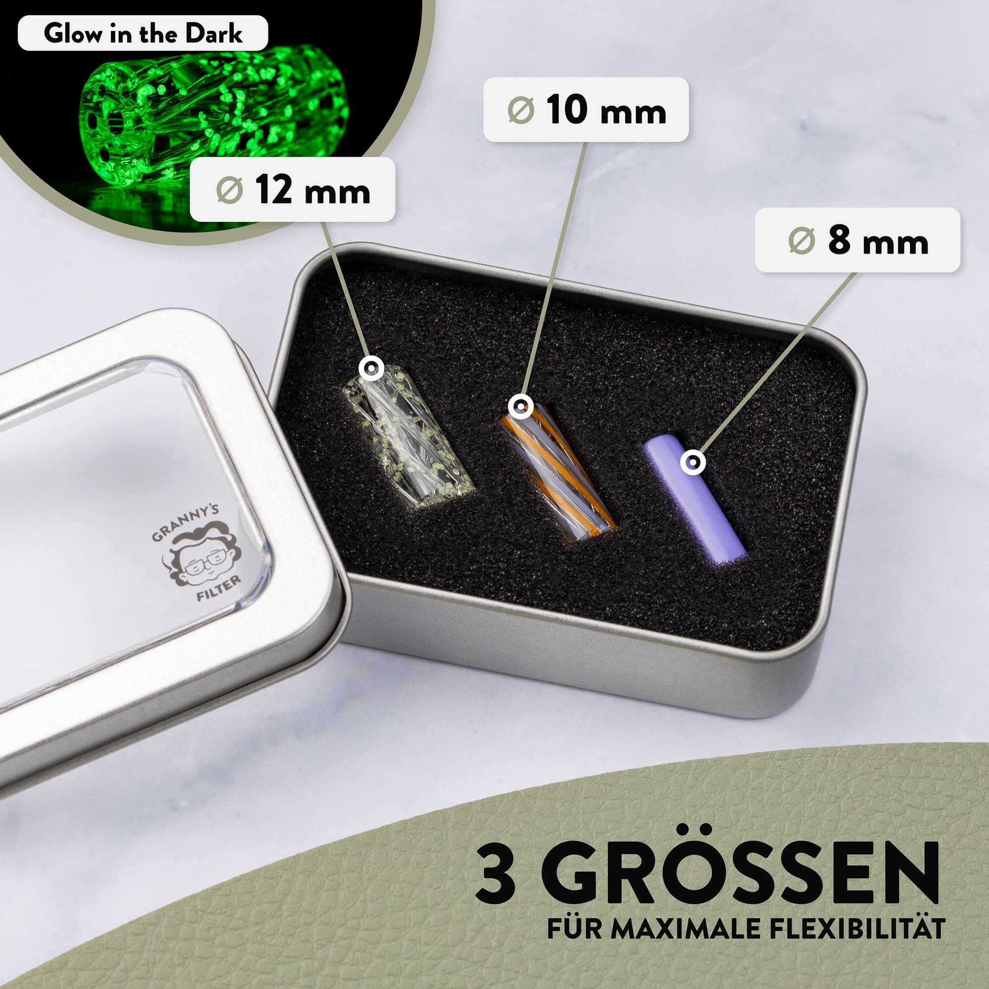 Glas Tips Filter Set 8/10/12 mm – Cannasseur Design, Set in Box